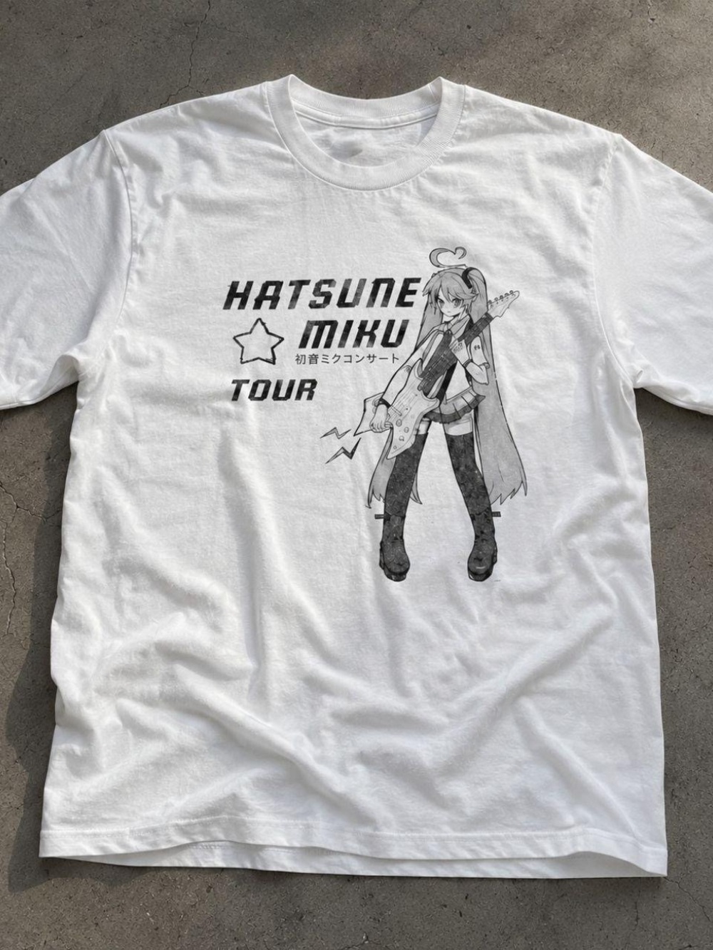 Gildan White Men’s T-Shirt with Black Hatsune Miku Tour Graphic
